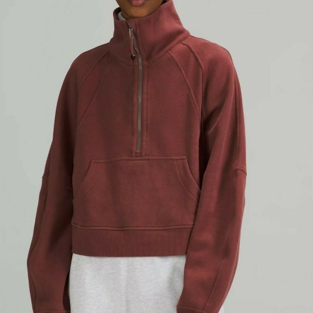 EUC Lululemon Womens Scuba half zip funnel neck sweater - smokey red XS/S